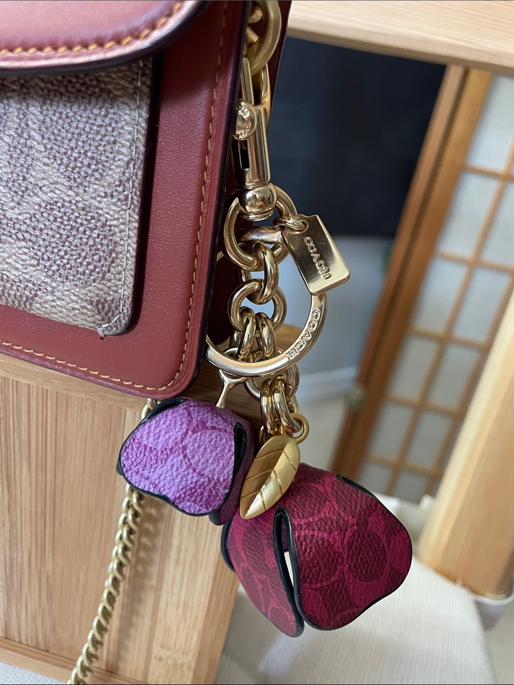 Coach Tabby Crossbody Wristlet Brass/Rust NWT & Coach Signature Tea Roses Charm - Picture 6 of 17